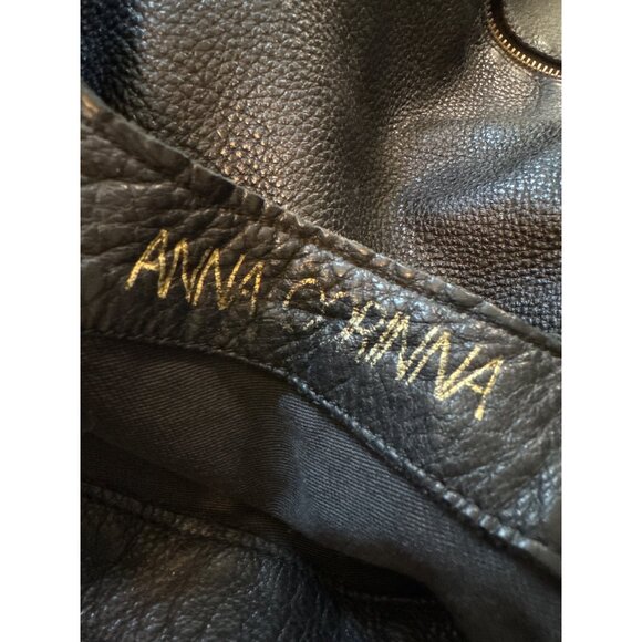 VTG Anna Corinna Black Leather Mid City Large Fold Over Tote Satchel - Picture 9 of 10